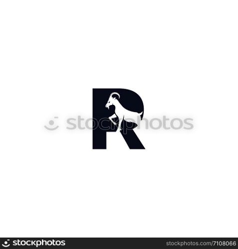 Letter R And Goat Logo Template Design. Mountain goat vector logo design.