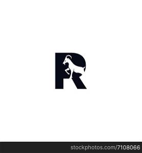 Letter R And Goat Logo Template Design. Mountain goat vector logo design.