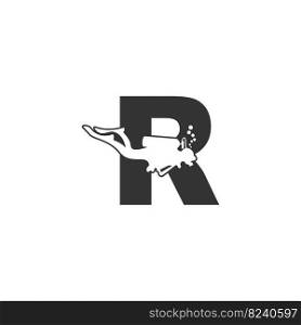 Letter R and someone scuba, diving icon illustration template