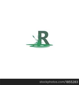 letter R behind puddles and grass template illustration
