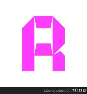letter R cut out from white paper, vector illustration, flat style.. letter R cut out from white paper