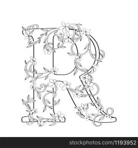 Letter R floral sketch over white background