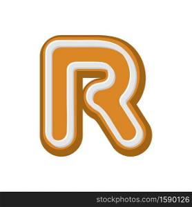 Letter R Gingerbread. Peppermint honey-cake font. Cookies alphabet. Lettering biscuit