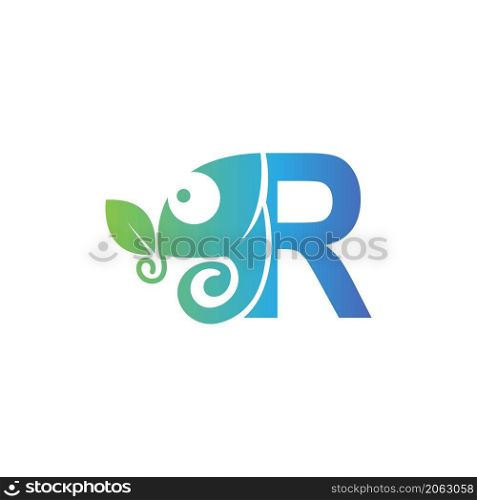 Letter R icon with chameleon logo design template vector