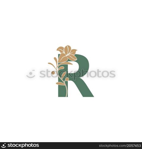 Letter R icon with lily beauty illustration template vector
