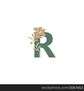 Letter R icon with lily beauty illustration template vector