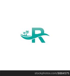Letter R logo  coconut tree and water wave icon design vector