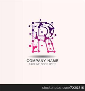 Letter R logo with Technology template concept network icon vector