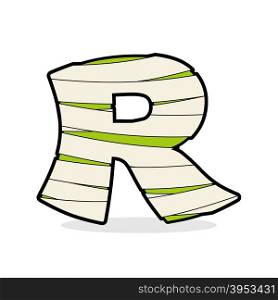 Letter R Monster zombie. Alphabetical icon medical bandages. Egyptian concept of template elements ABC. Mummy ABC icon
