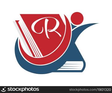 letter R on the cover of the book. Flat style