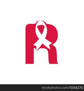 Letter R Pink ribbon vector logo design. Breast cancer awareness symbol. October is month of Breast Cancer Awareness in the world.