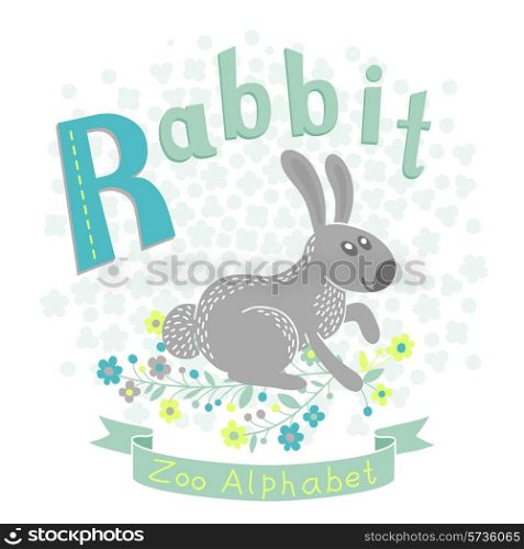 Letter R - Rabbit . Alphabet with cute animals. Vector illustration.