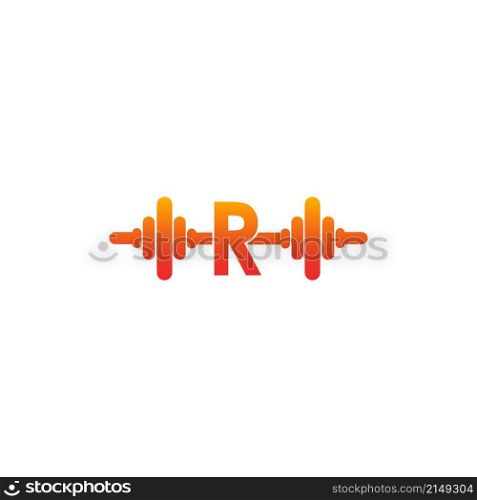 Letter R with barbell icon fitness design template illustration vector