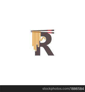 Letter R with chopsticks and noodle icon logo design template