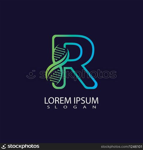 Letter R with DNA logo or symbol Template design vector