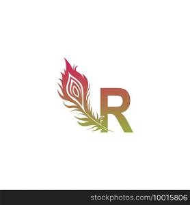 Letter R with feather logo icon design vector illustration