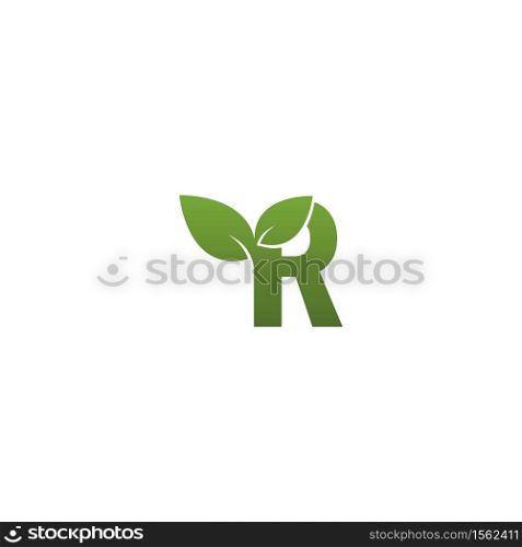 Letter R With green Leaf Symbol Logo Template