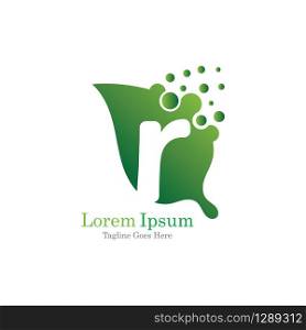 Letter R with leaf creative logo concept template design symbol modern