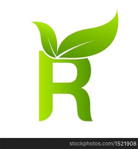 Letter r with leaf element, Ecology concept.