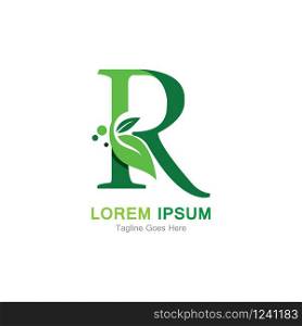 Letter R with leaf logo concept template design symbol