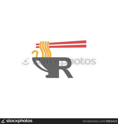 Letter R with noodle icon logo design vector template