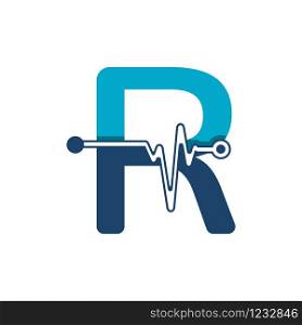 Letter R with Pulse Logo Vector Element Symbol Template