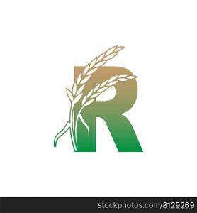 Letter R with rice plant icon illustration template vector
