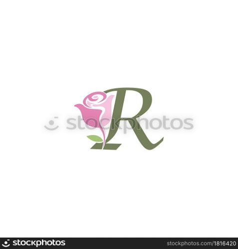Letter R with rose icon logo vector template illustration