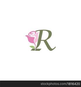Letter R with rose icon logo vector template illustration