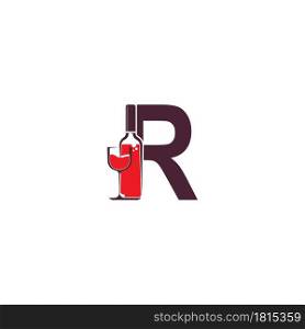 Letter R with wine bottle icon logo vector template