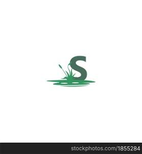 letter S behind puddles and grass template illustration