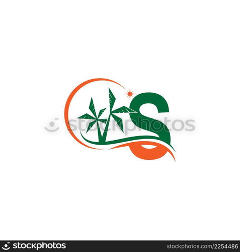 Letter S blends with coconut trees by the beach at night template