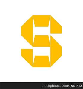 letter S cut out from white paper, vector illustration, flat style.. letter S cut out from white paper