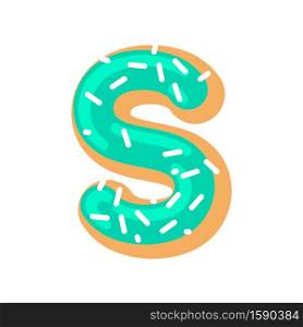 Letter S donut font. Doughnut alphabet. Sweet lettering. candy ABC sign