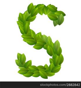 Letter S of green leaves alphabet