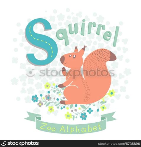 Letter S - Squirrel. Alphabet with cute animals. Vector illustration.
