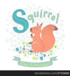 Letter S - Squirrel. Alphabet with cute animals. Vector illustration.