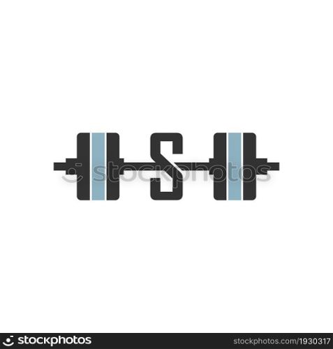 Letter S with barbell icon fitness design template vector