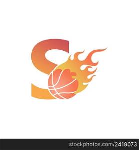 Letter S with basketball ball on fire illustration vector