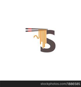 Letter S with chopsticks and noodle icon logo design template