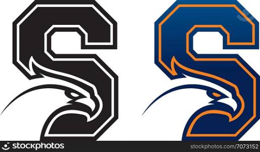 Letter S with eagle head. Great for sports logotypes and team mascots.