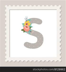 Letter S with flowers. Floral alphabet font uppercase