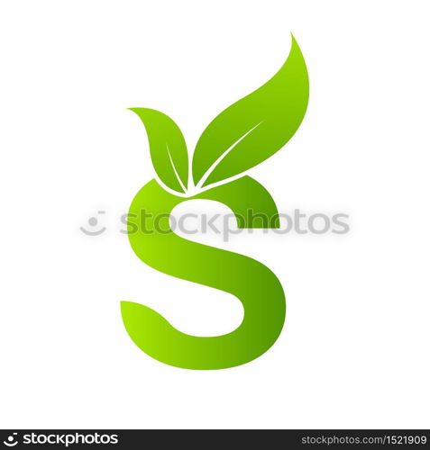 Letter s with leaf element, Ecology concept.