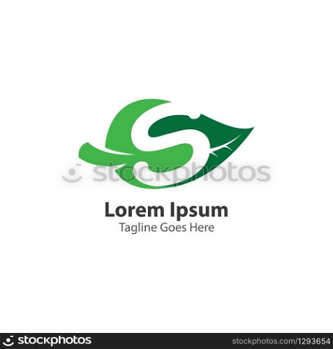 Letter S with leaf logo concept template design symbol