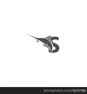Letter S with ocean fish icon template vector