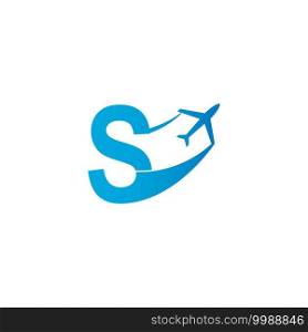 Letter S with plane logo icon design vector illustration template