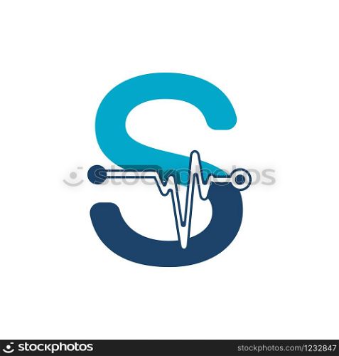 Letter S with Pulse Logo Vector Element Symbol Template