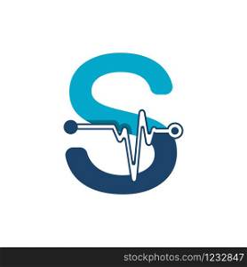 Letter S with Pulse Logo Vector Element Symbol Template