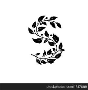 letter s with swirls and floral vector, s letter logo formed by leaves