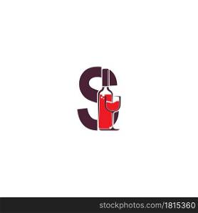 Letter S with wine bottle icon logo vector template
